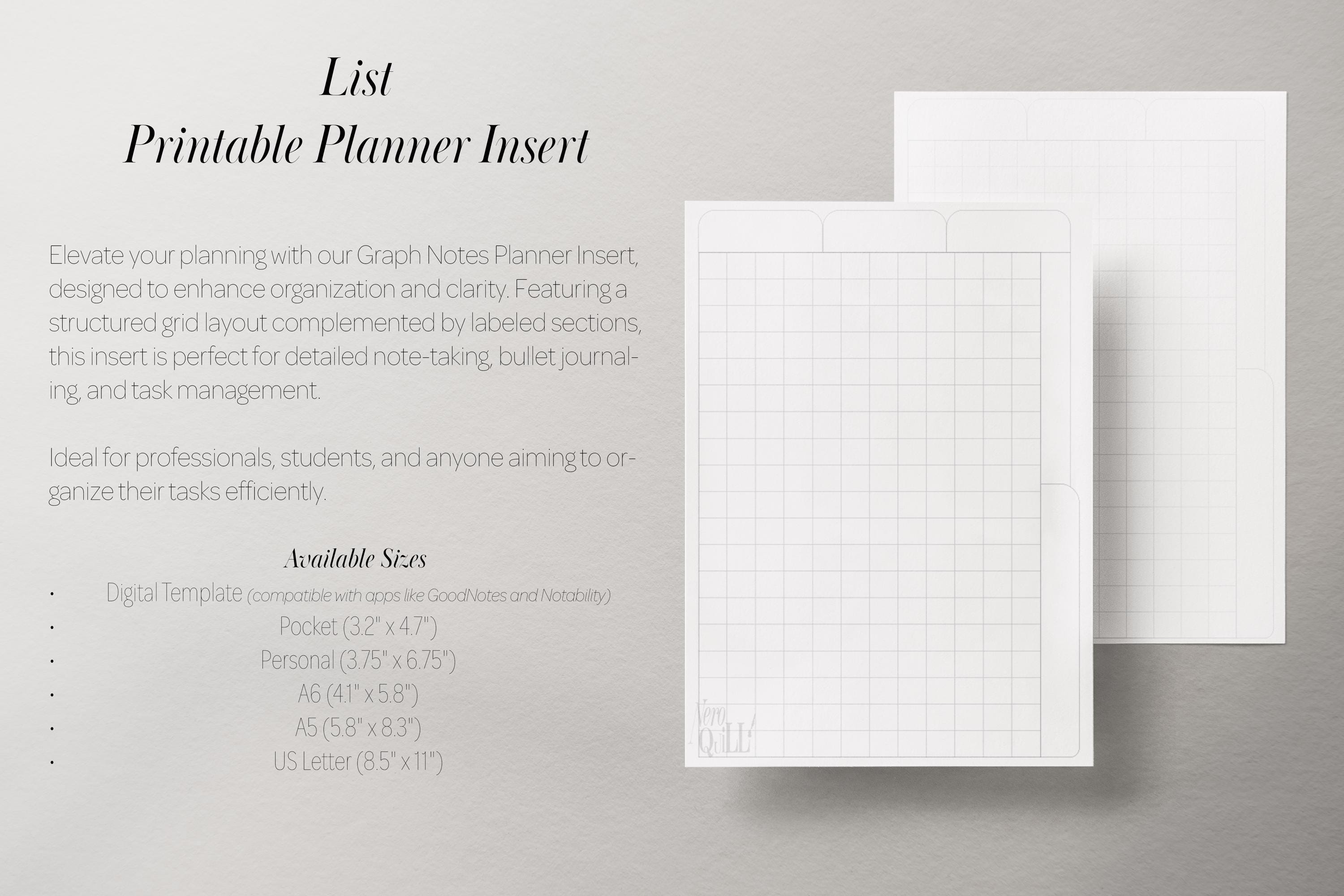 Printable Graph Notes US Letter Graph Notes Printable Planner Insert – PDF Download | Trial ...