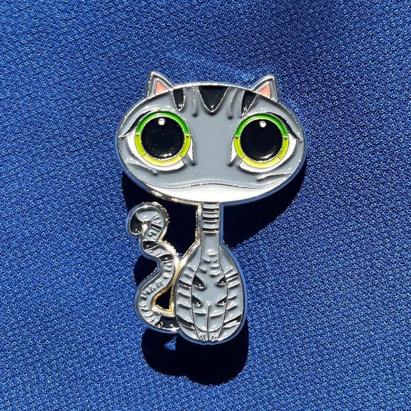 Cute Gray Tabby Cat with Green Eyes Enamel Pin-Two Deluxe Clutch Attachment, 1.5 inches Gift Idea