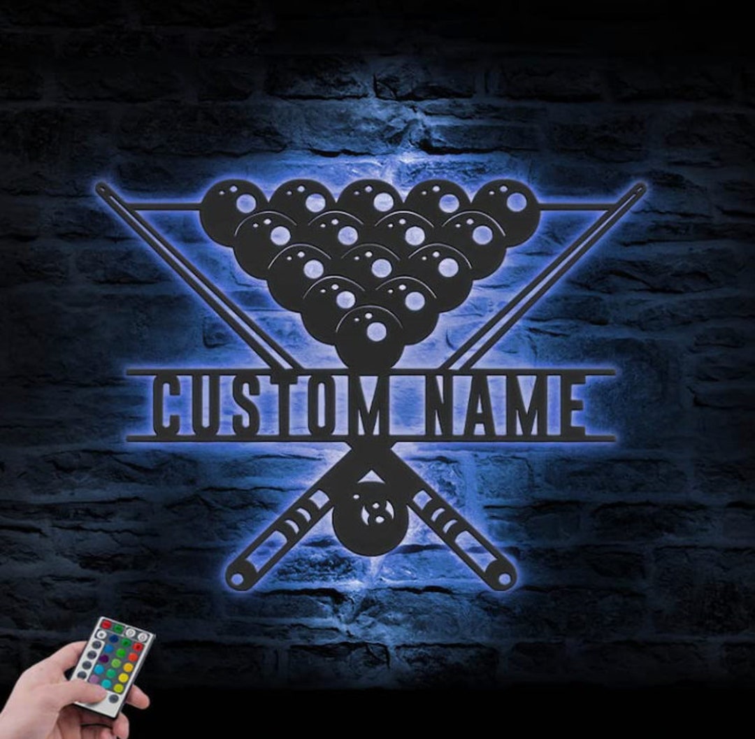Custom Billiards Metal Wall Art With LED Light Personalized Etsy