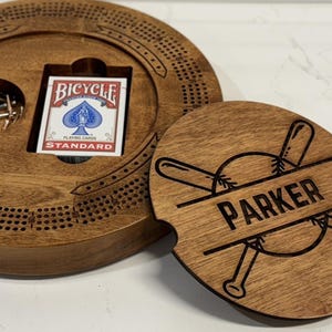 Solid Wood Cribbage Board - Personalized 4 track with storage - Perfect Wedding Gift