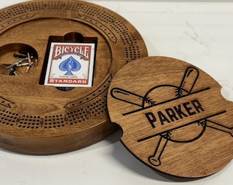Personalized Solid Wood Cribbage Board: 4-Track Game with Storage