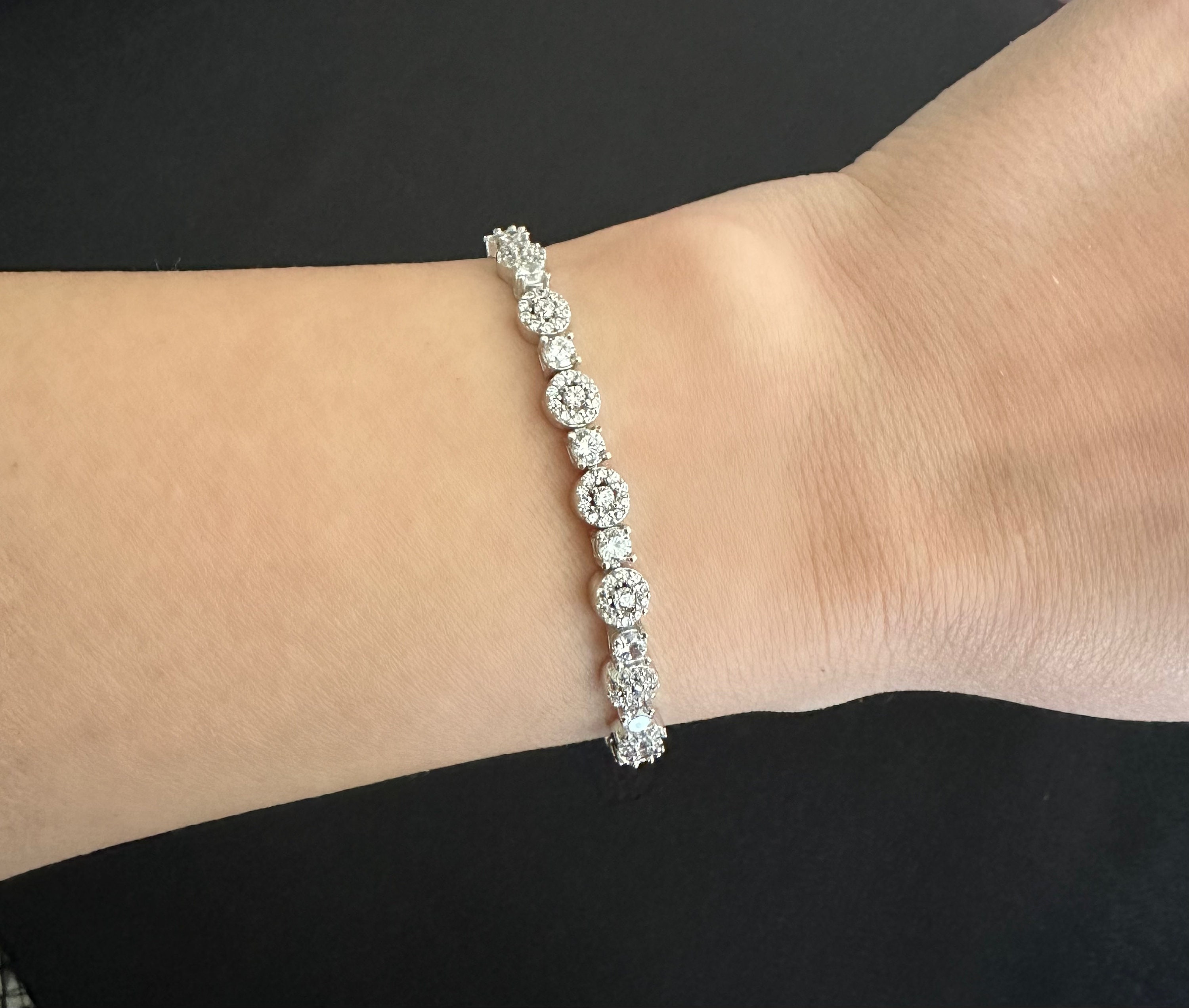 Italian Sterling Silver CZ Bracelet With Round Stones - Etsy