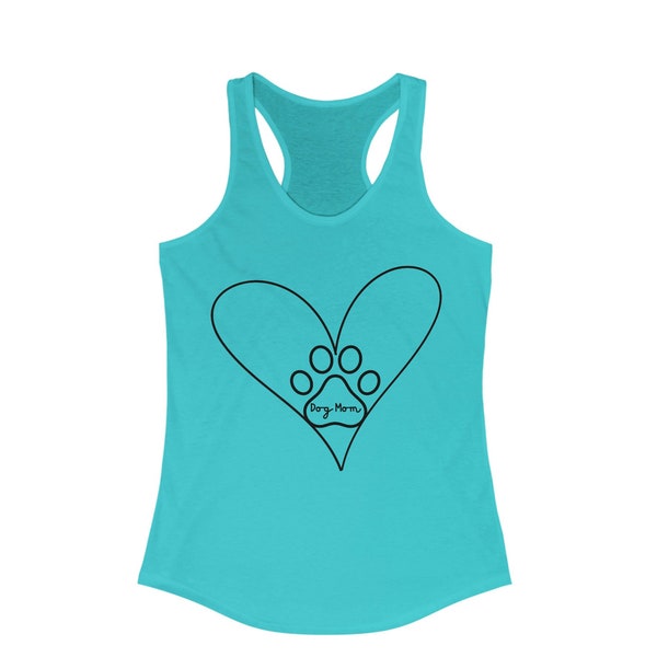 Dog Mom and Heart Design Women's Slim Fitting Racerback Tank Top, Gift for Mothers Day, Dog Lover, Dog Lady, Summer Fashion Dog Walks