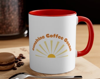 Sunshine Coffee Ocean Mug 11oz with Red Accent Color