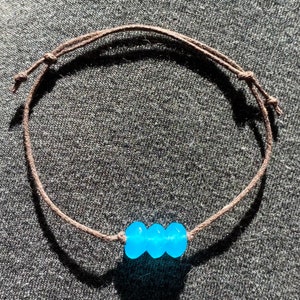 Blue Light Bracelet - Milky Opalescent Vibrant Handcut Art Glass Beads on Sliding Adjustable Cotton Cord