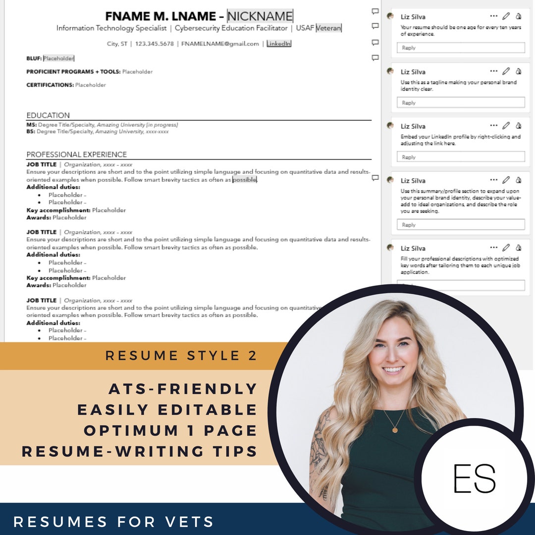 Military Veteran Resume Template Editable CV Civilian Transition Military Veteran Resume Template Editable CV Civilian Transition