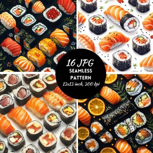 Sushi patroon digitaal papier Instant Download commercieel gebruik, naadloze Sushi patroon, Scrapbook papier, Sushi Decor, zeevruchten afdrukken