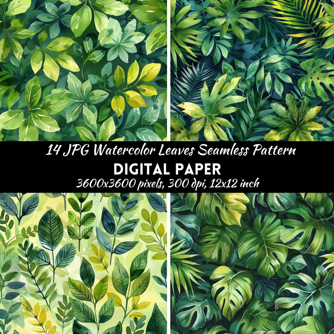 Leaves Pattern, Leaves Seamless Pattern Digital Paper, Instant Download ...