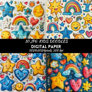 Kids Doodles Digital Paper Commercial use Digital download, Colorful doodles, Cute funny doodles Scrapbook paper, Clip art