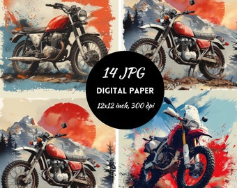 Motocross Watercolor, Motorcycle Racing, Dirt Bike Clipart, Off-road motorcycle clipart Digital download Commercial use, Digital paper