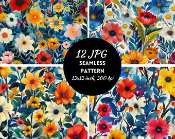 Flowers Seamless Pattern Digital Paper Instant Download, Commercial Use, Floral Pattern, Watercolor Floral Paper, Flowers Digital Paper