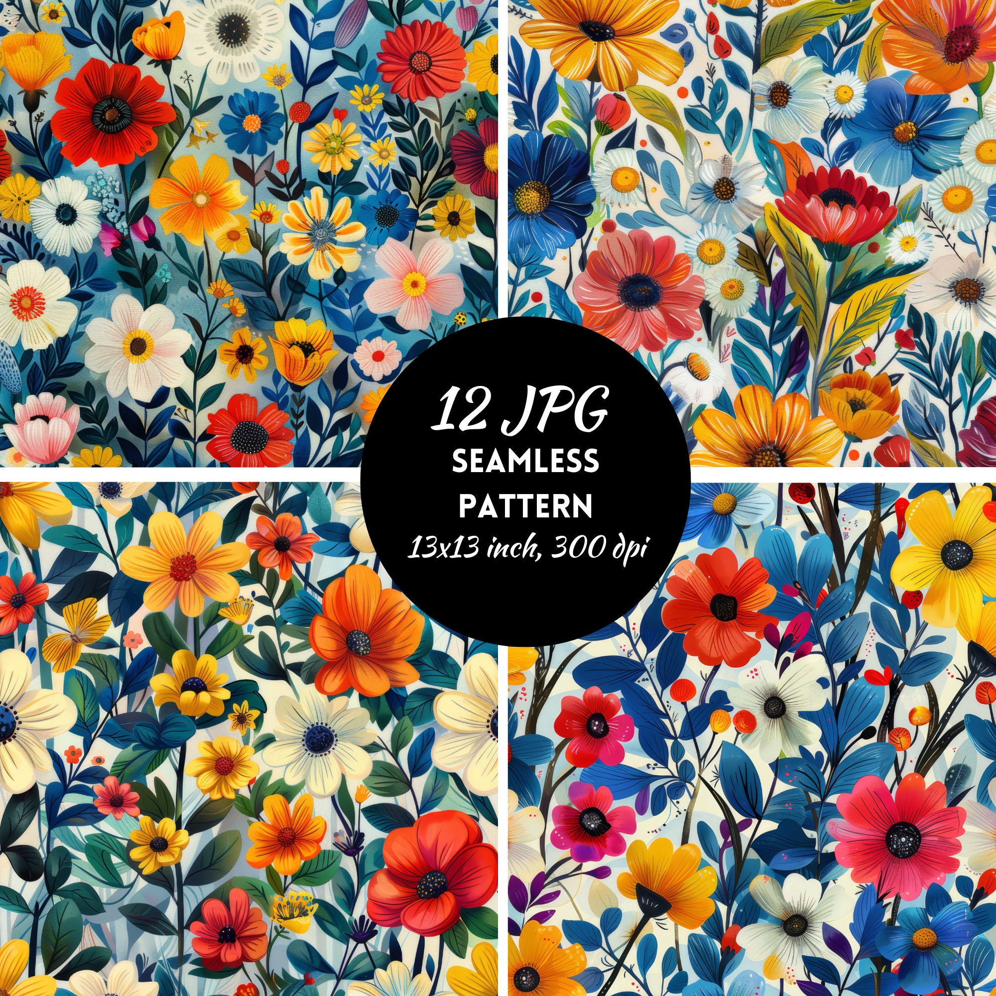 Flowers Seamless Pattern Digital Paper Instant Download, Commercial Use ...
