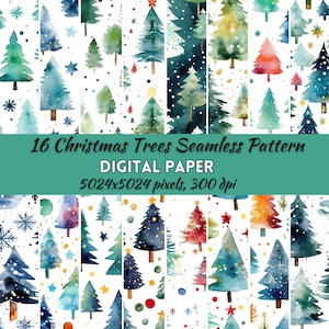Kerstbomen patroon, kerst digitaal papier, kerstbomen naadloos patroon, digitaal papier, kerstboompatronen, aquarel