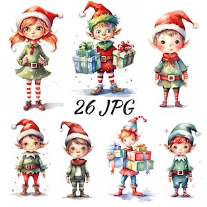 Christmas Elf Clipart, Christmas Elves Clipart, Christmas Clipart for Cards, Journals, Scrapbooking, Digital Download, Commercial use