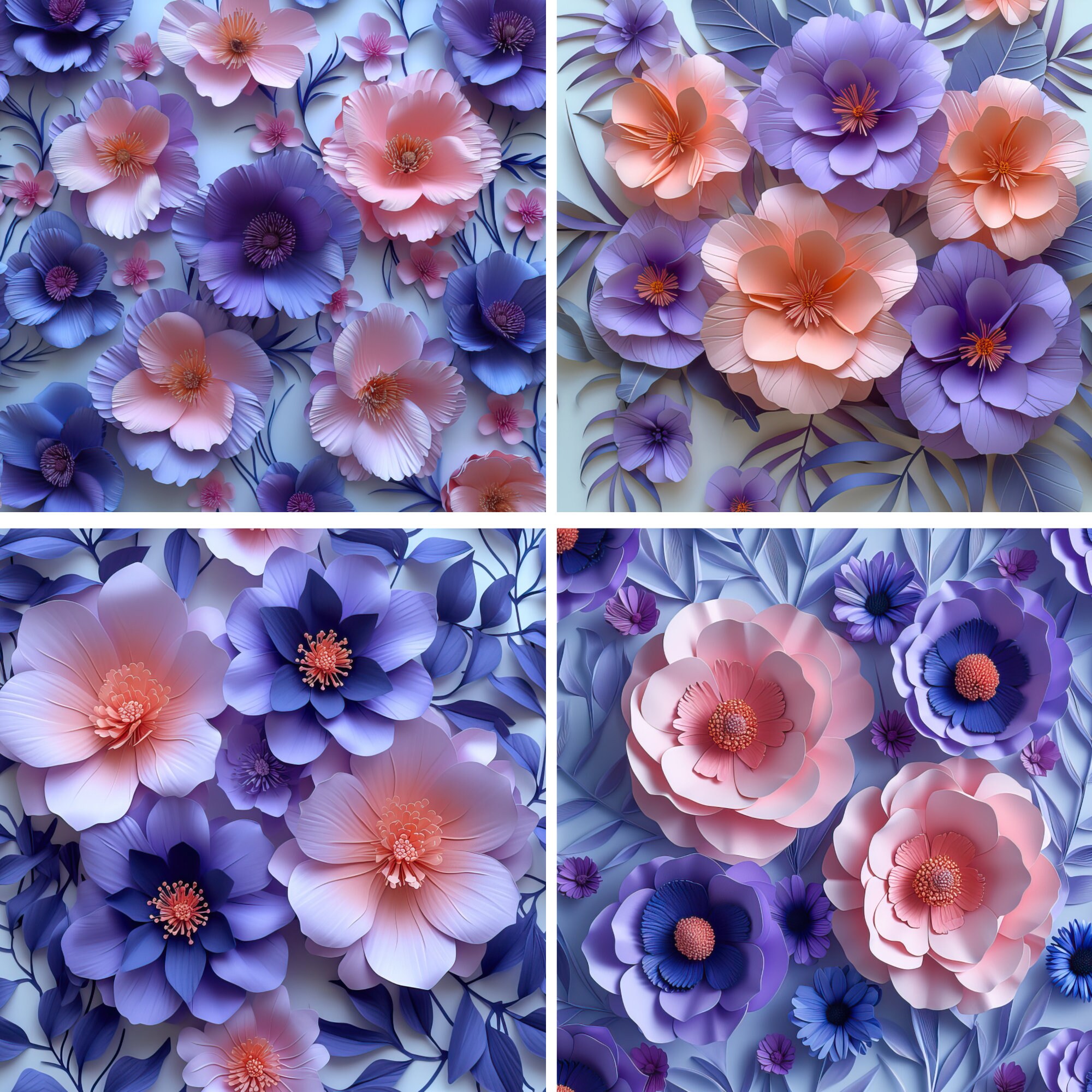 Purple Paper Flowers Seamless Pattern Digital Paper, Paper Flowers, 3D ...