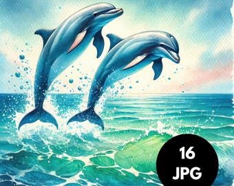 Dolphin clipart Digital paper Commercial use, Watercolor dolphin clipart, Watercolor clipart pack, Dolphin Playing Clipart,Printable clipart