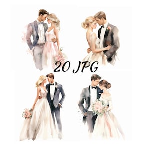 Clipart de noivo e noiva, clipart de casamento para casamentos, clipart de noiva e noivo, clipart de noivas, download instantâneo, uso comercial