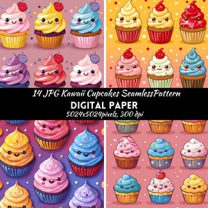 Cupcakes Seamless Pattern Digital Paper Commercia Use Digital download, Kawaii cupcake seamless patter, Scrapbook paper, Instant download