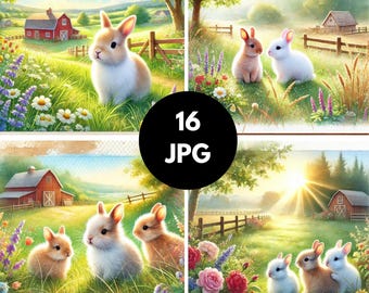 Cute bunny clipart, Rabbit clipart, Cute Watercolor Bunny Clipart, Bunny clipart, Baby animals clipart, Spring baby animals, Bunnies clipart