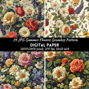 Summer Flowers Seamless Pattern Digital Paper Commercial use Digital Download, Floral pattern, Floral Digital Paper,Scrapbook paper