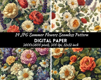 Summer Flowers Seamless Pattern Digital Paper Commercial use Digital Download, Floral pattern, Floral Digital Paper,Scrapbook paper