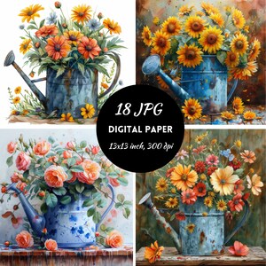 Arrosoir floral, arrosoir numérique Clipart, arrosoir Clipart usage commercial téléchargement immédiat, clipart jardin, papier de scrapbooking