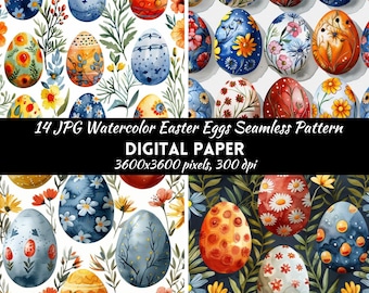 Wzór Pisanki Papier Cyfrowy, Akwarelowe Pisanki, Bezszwowy Wzór Pisanki, Natychmiastowe Pobieranie, Użytek Komercyjny, Papier Scrapbookingowy