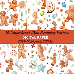 Gingerbread Men Seamless Pattern, Gingerbread Men Pattern Repeatable Seamless Pattern, Instant Download Digital Paper, Watercolor