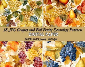 Grapes Seamless Patterns Digital Paper, Fall Fruits Seamless Patterns, Grapes pattern, Pears Pattern, Grapes Digital Paper, Scrapbooking