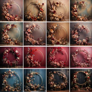 52 Cenário de maternidade digital, Sobreposição de cenário de maternidade, Sobreposição de maternidade, Anel floral, Sobreposição de arco de flores, Sobreposições de Photoshop, Belas artes