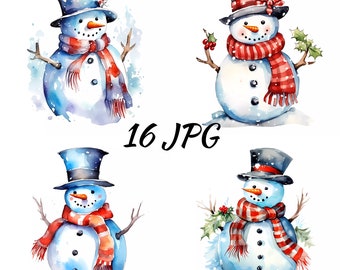 Snowman Clipart, Christmas Clipart, Watercolor Snowman, Clip art Snowman, Instant Download, Commercial Use, Clipart snowman, Clip art