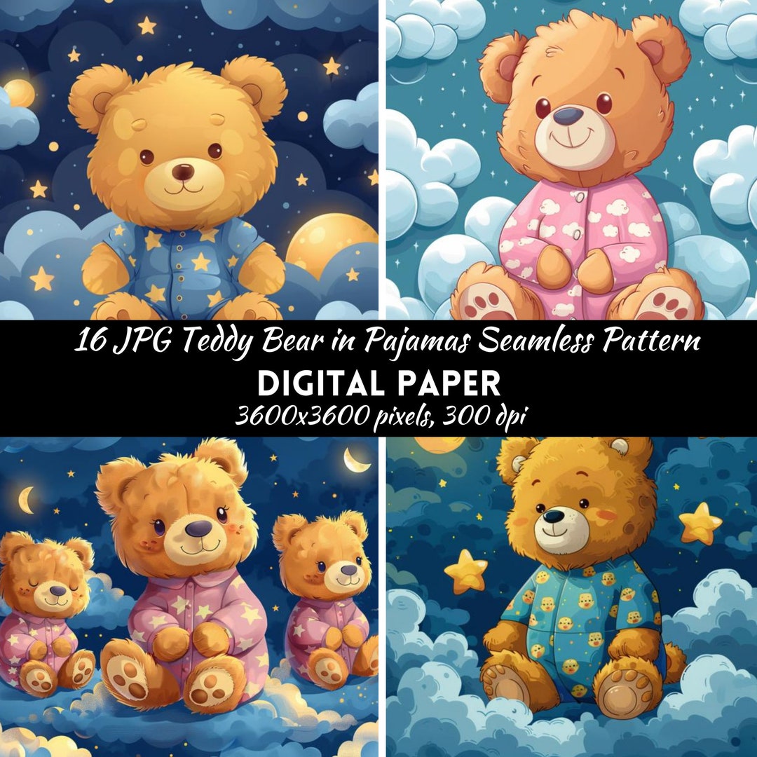 Teddy Bear Seamless Pattern Digital Paper, Instant Download, Commercial ...