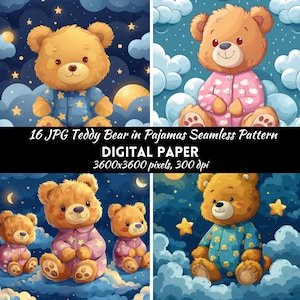 Oso de peluche patrón sin costuras papel digital, descarga instantánea, comercial nosotros, patrón de oso de peluche, patrón sin costuras de guardería, baby shower, oso