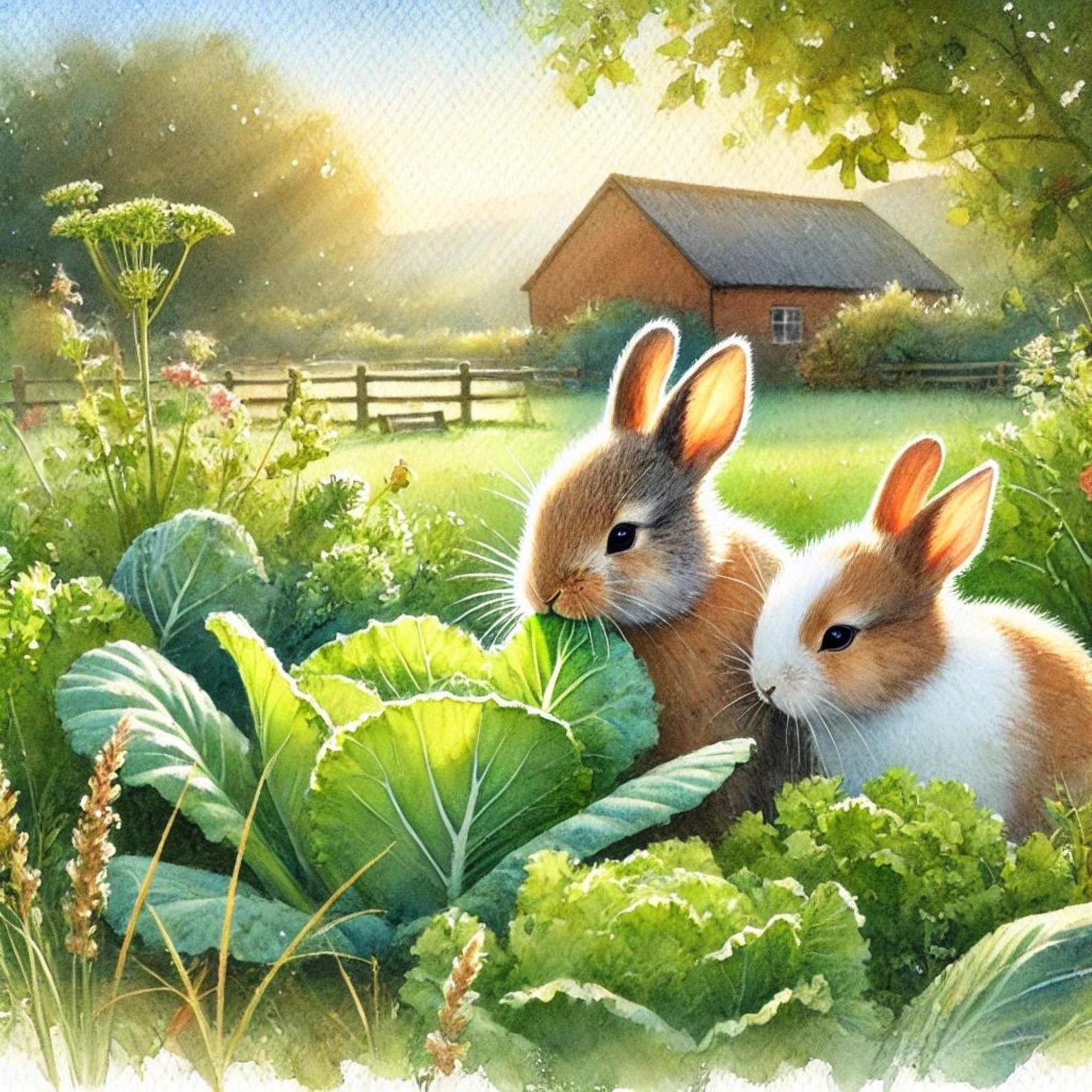 Rabbit Clipart, Watercolor Rabbits Clipart, A Cute Rabbit Nibbling on ...