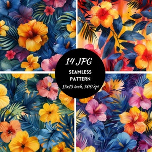 Tropical pattern, Hibiscus Pattern Seamless Digital Paper Commercial use Instatant Download, Tropical Seamless Pattern, Hibiscus Seamless