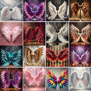 Pacote de 50 fundos de asas de anjo, fundo digital de maternidade, fundo de asas de gravidez, sobreposições de Photoshop, sobreposição digital de asas de anjo