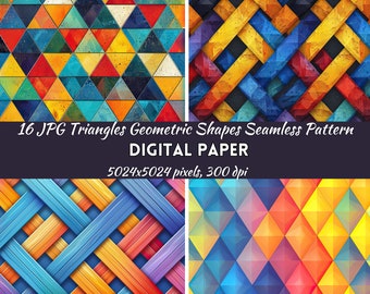 Colored Triangles Gemoetric Shapes Seamless Pattern Digital Paper, Geometric Pattern, Pattern Geometric, Instant Download, Commercial Use