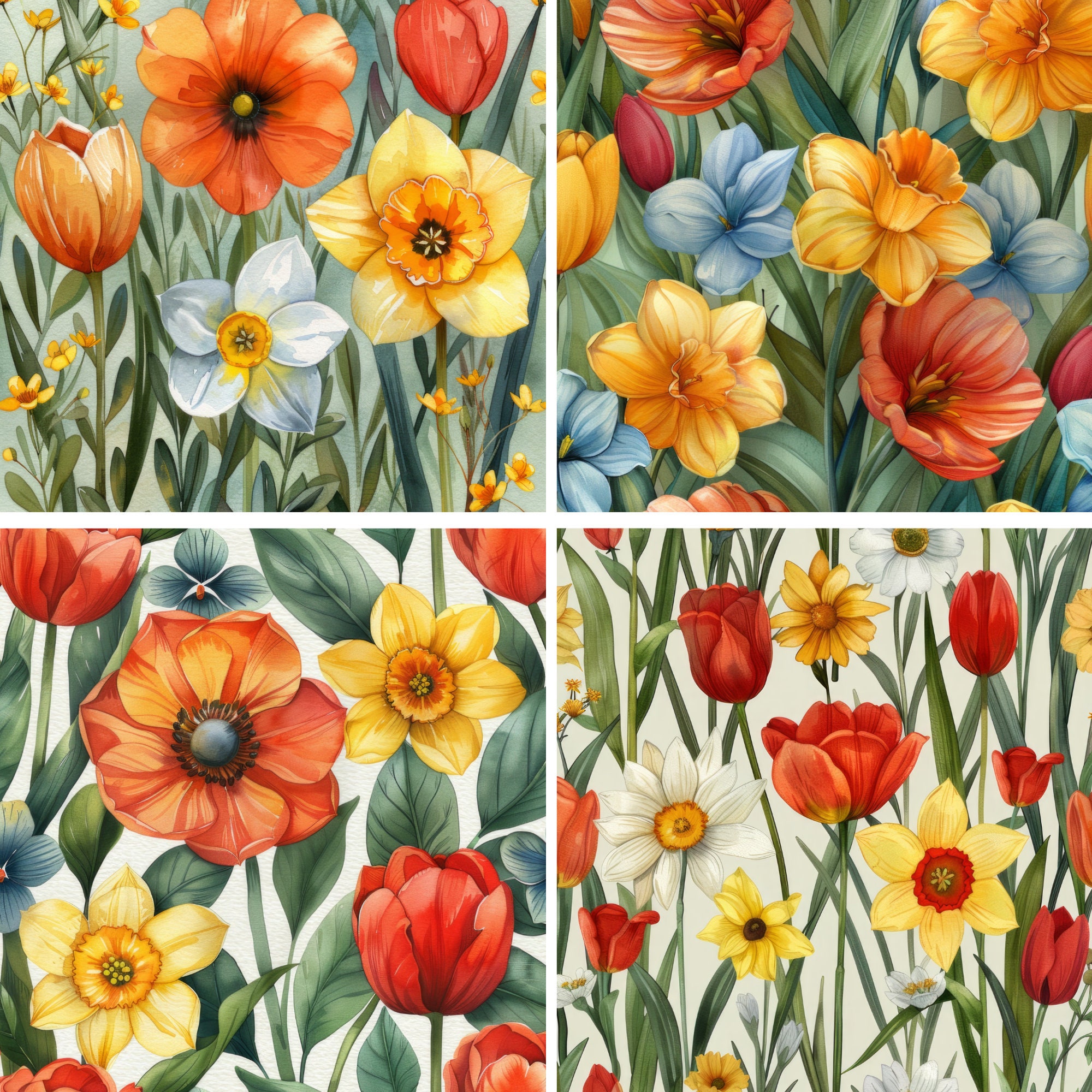 Spring Flowers Seamless Pattern Digital Paper Commercial Use Digital ...
