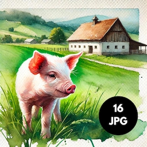 Pig clipart Digital Paper Commercials use, Watercolor pig clipart, Pink Pig clipart, Cute pig clipart, whimsical animal png, Scrapbook pages