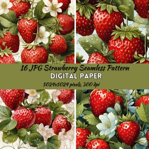 Strawberry Seamless Pattern Digital Paper, Strawberry Pattern, Strawberry Digital Paper, Commercial Use, Instant download, Scrapbook paper
