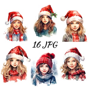 Christmas Girl Clipart, Watercolor Christmas Girl, Christmas clipart, Watercolor clipart, Scrapbooking, Digital prints, Commercial use