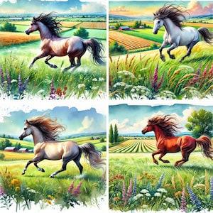 Horse clipart digital paper commercial use, Watercolor Horse Clipart Bundle Foal Clipart, Cute horse images