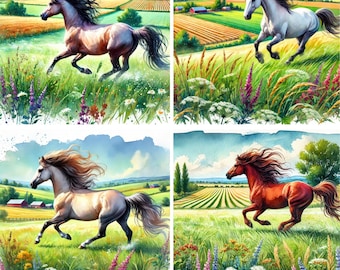 Horse clipart digital paper commercial use, Watercolor Horse Clipart Bundle Foal Clipart, Cute horse images