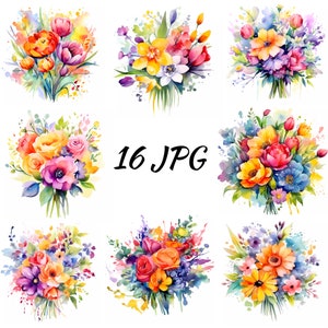 Flowers clipart, Summer flowers, May flowers clipart, Bouquet of flower clipart, Cliparts flower, Spring Flowers clipart, Watercolor Clipart