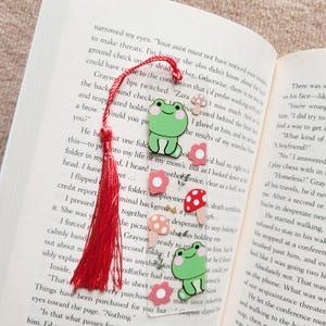 Cute Frog Acrylic Bookmark with Tassel - Cute Durable Bookmarks for Readers - Happy Frog - Mushroom Bookish Gifts