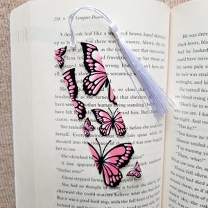 Pink Butterfly Acrylic Bookmark with Tassel