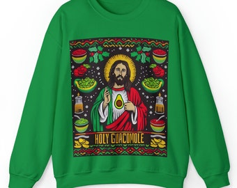 Funny Jesus Christmas Sweater, Holy Guacamole, Avocado Pun Humor ,Faith Gift , Xmas Sweatshirt, Red, Green, Black