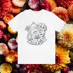 Summer Clothing Flower Tshirt Boho Womens Graphic Unisex Tee Nature Shirt Plant Lover Gift for Him or Her White Pink Blue Peach