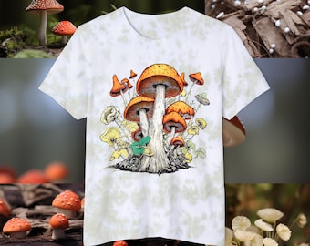 Mushroom Tie-Dyed Shirt, Aesthetic Hippie Botanical Tshirt, Cottage Core Nature Lover Gift