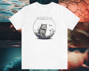Pun Tshirt of Cat Graphic Funny Design Looking Through Fish bowl